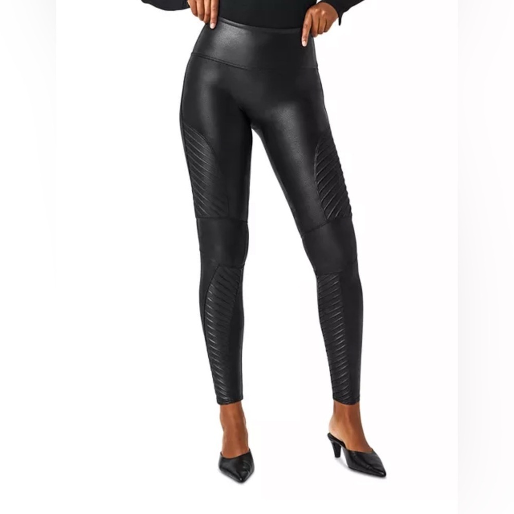 SPANX Women’s Moto Faux Leather Leggings Very Black - Size Small - Picture 1 of 7